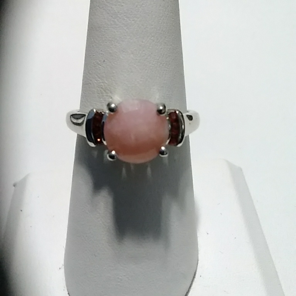 Pink Opal and Garnet Ring